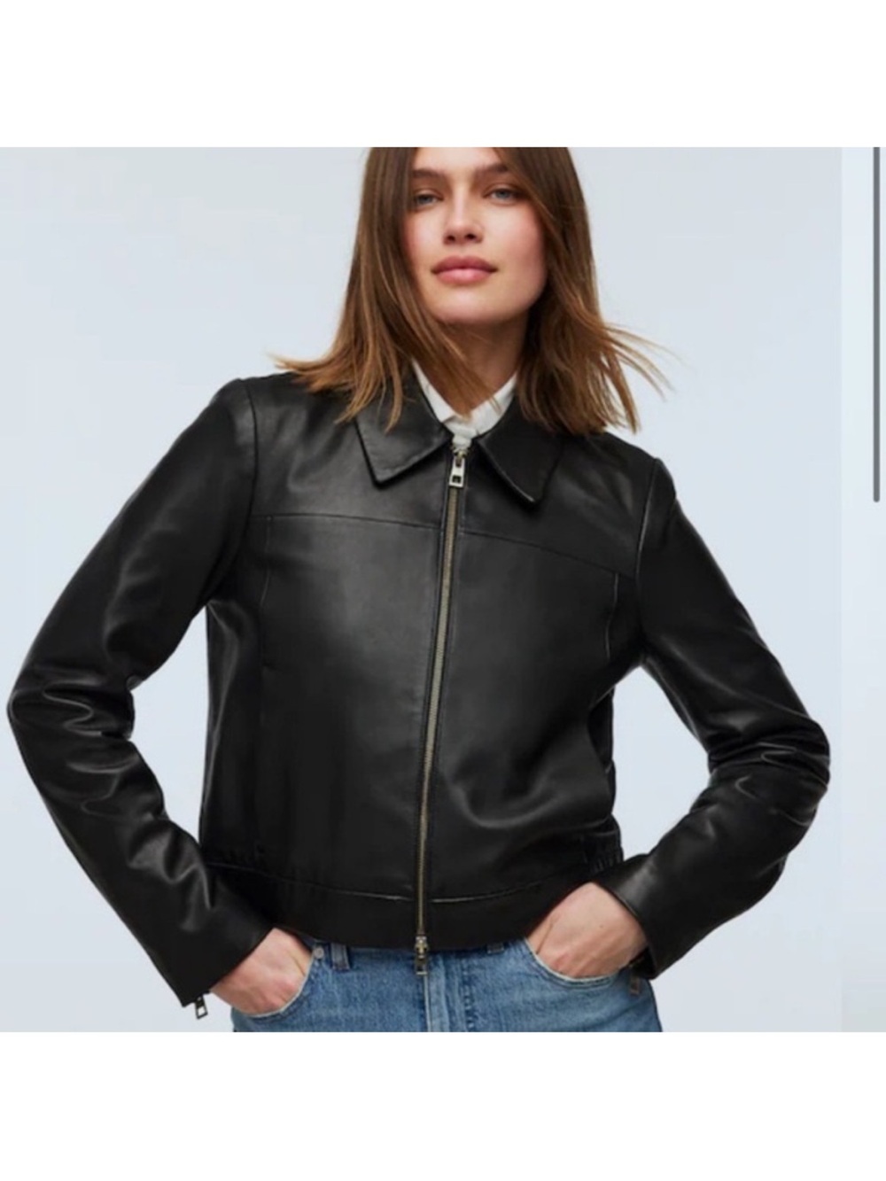 Madewell Black Shrunken Leather Jacket Size 14 NWOT Cropped Fit